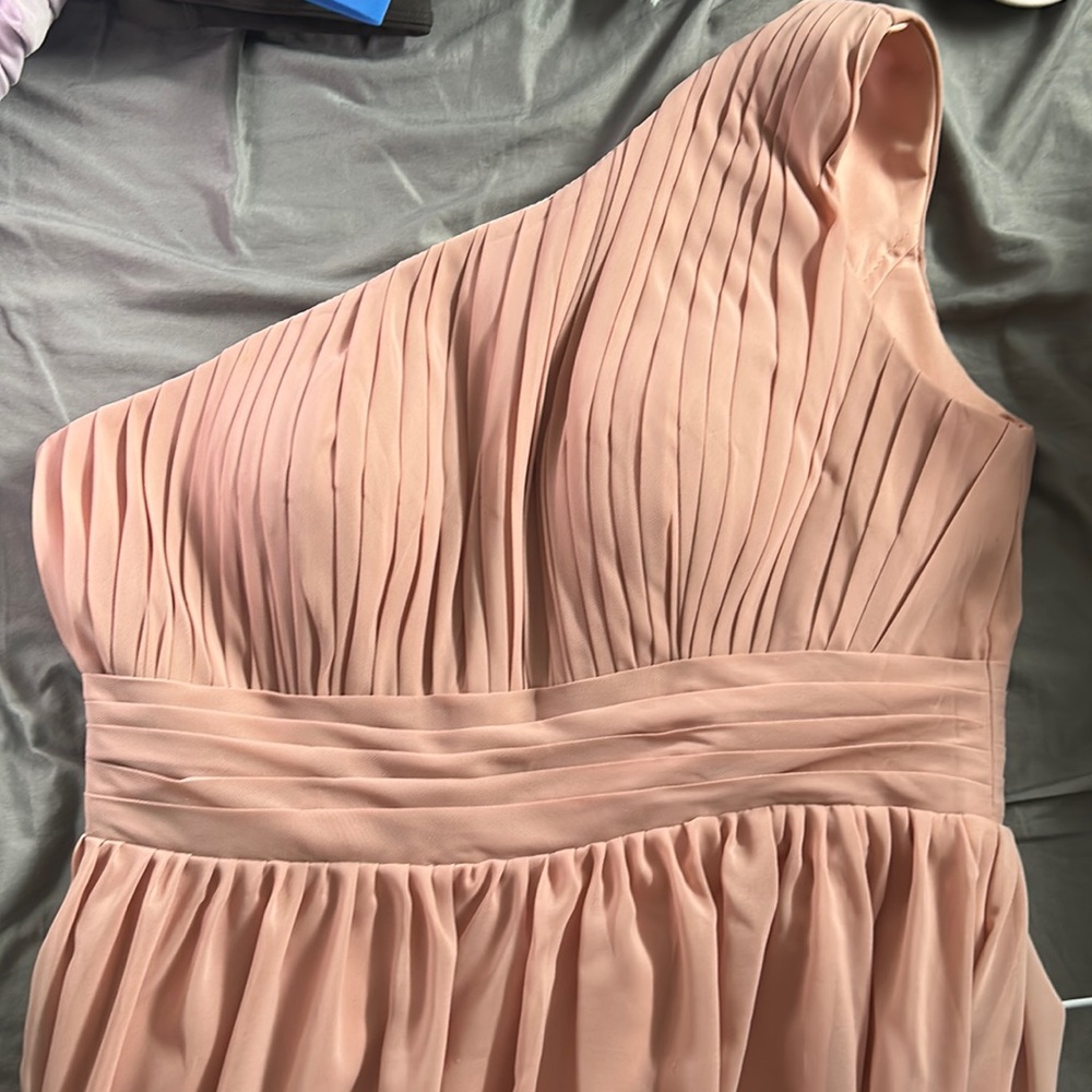 Beautiful Blush one shoulder maxi dress perfect for prom or bridesmaid!